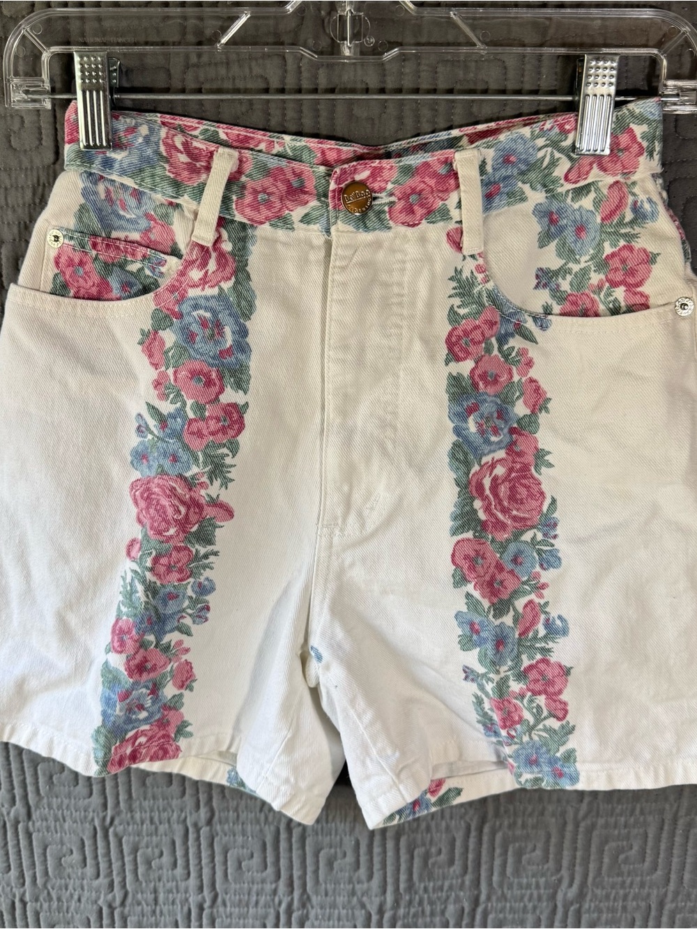 Vintage 90s Be Bop Floral Striped Denim Shorts White High Waisted Mom Cotton Sz5
